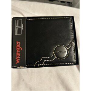 Wrangler Western Cowboy  Black Bifold Embroidered Mens Black Faux Leather Wallet